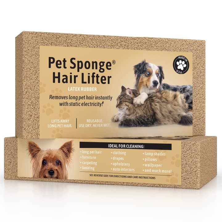 SpongeCo Pet Sponge Hair Lifter 3 Pack Remove Dog Cat and Other Pet Hair from Furniture Carpet Bedding and Clothing 3 Sponges All Natural Latex Rubber Made in The USA