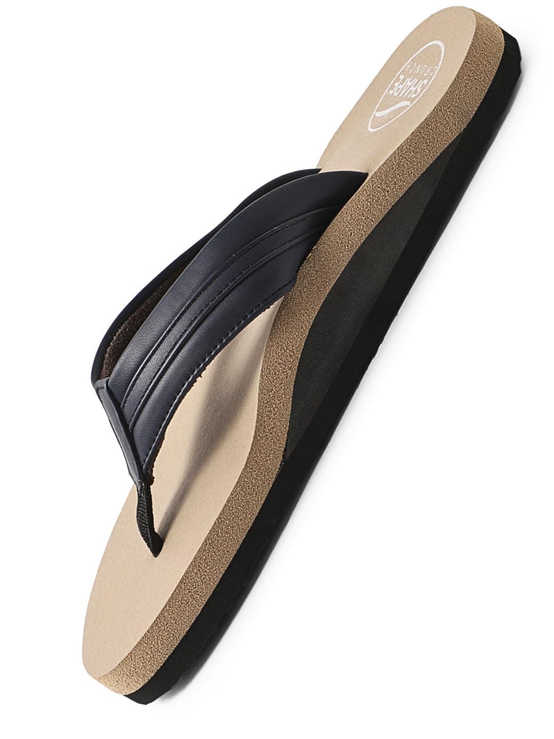 SHAPECRUNCH Women's Arch Support Slippers | Ortho Flipflops with soft MCR footbed - Reduce Pressure on Feet, Joints, and Back (Biege - Dark Blue, 7)