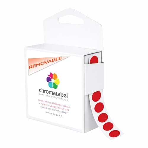 ChromaLabel 1/2 Inch Colored Round Stickers, Small Red Circle Stickers, 1000 Removable Dot Stickers per Dispenser Box