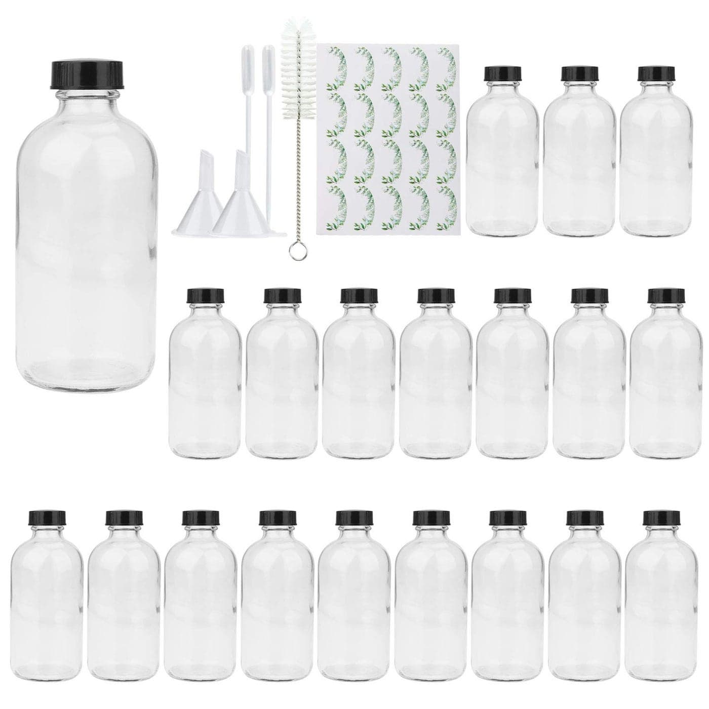 8oz Clear Glass Bottle Reusable Glass Bottles with Airtight Lid for Shampoo Conditioner Essential Oils Set of 20 Clear