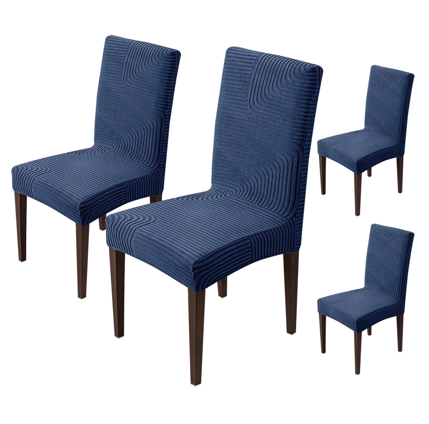 House of Quirk Stretchy Universal Jacquard Waterproof Sapphire Chair Cover Removable & Washable Short Dining Chair Cover Protector Seat Slipcover (Navy Blue,Pack of 4)