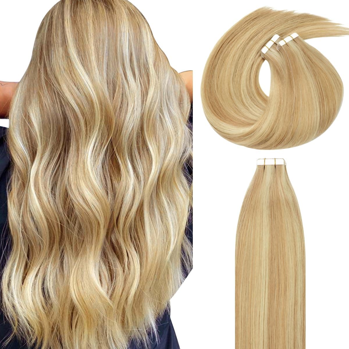 Lacerhair Natural Hair Extensions Remy Tape in Human Hair Extensions Dip Dyed Balayage Seamless PU Skin Weft 100 Real Virgin Hair Ombre Golden Blond Colour Double Side 50g 20pcsset 36cm P 1260