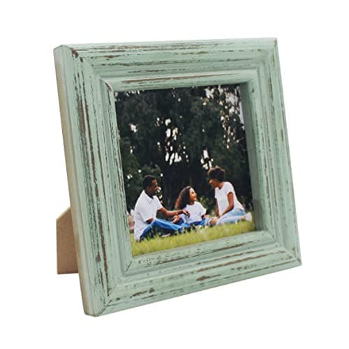 CVHOMEDECO. 4x4 Picture Frame Made of Solid Wood High Definition Glass Rustic Antique Designs Small Photo Frame for Tabletop Display and Wall Mounting, Distress Teal