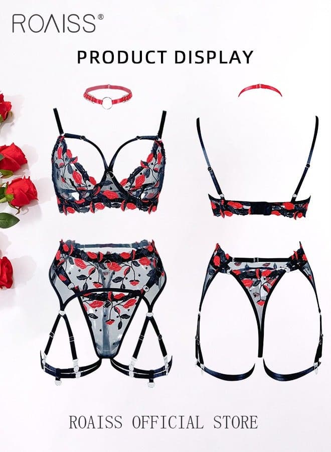 3Pcs Embroidery Patterns Underwear Suit for Women Lace Mesh Hollow Design Lingerie Set Ladies Teddy Babydolls Cosplay Costumes Adult Push up Bra Loungewear