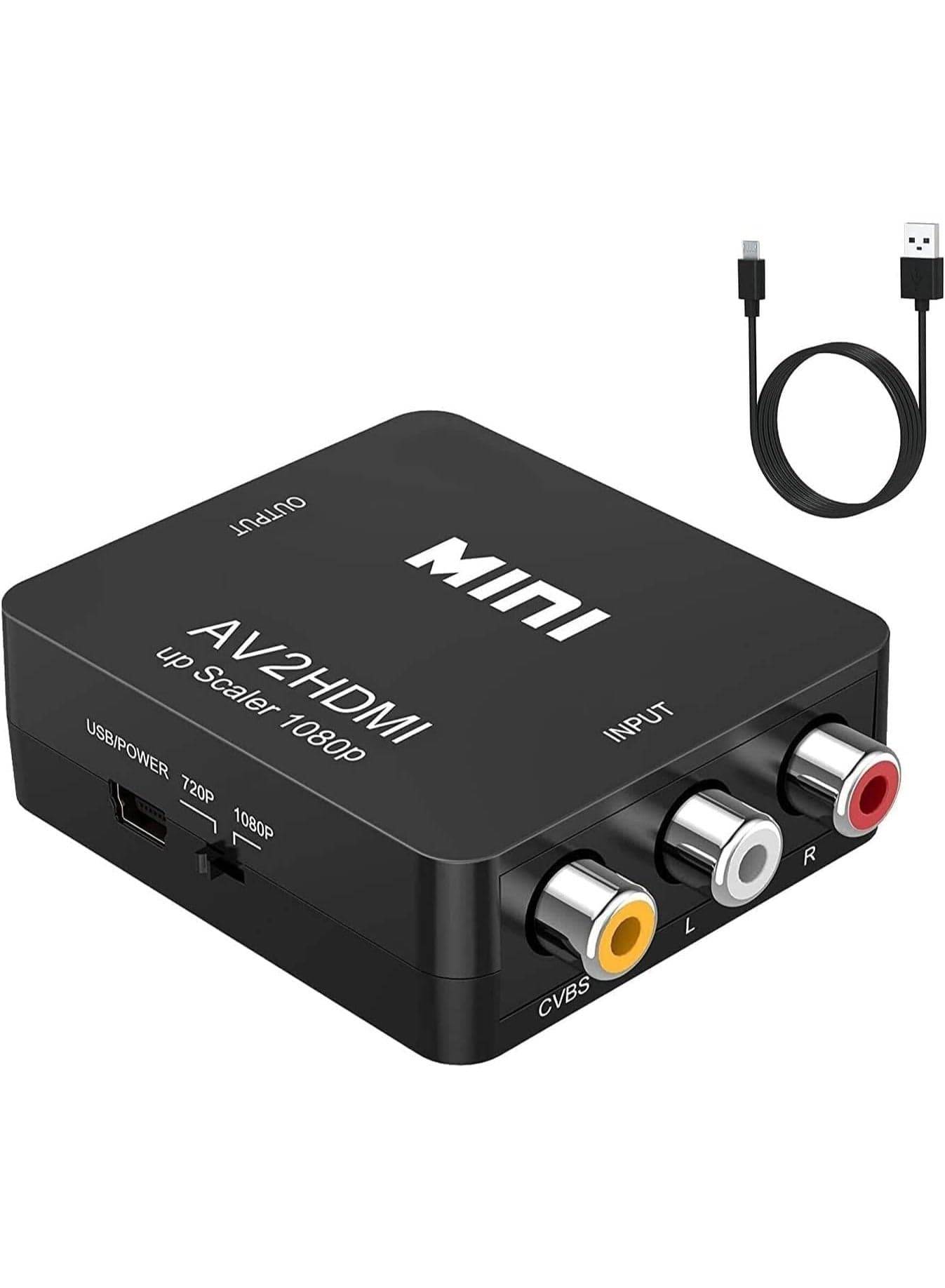 RCA to HDMI Converter, AV to HDMI Adapter with USB Power, 720P/1080P Output, Composite CVBS Video Audio Converter for TV, DVD, VCR, Gaming Console, Plug and Play, PAL/NTSC Compatible, Black