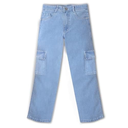 Urbano Juniors Boy's Ice Blue Loose Baggy Fit Washed Denim Cargo Jeans with 6 Pockets Stretchable (junjeanlscargoboy-iceblue-5-6)