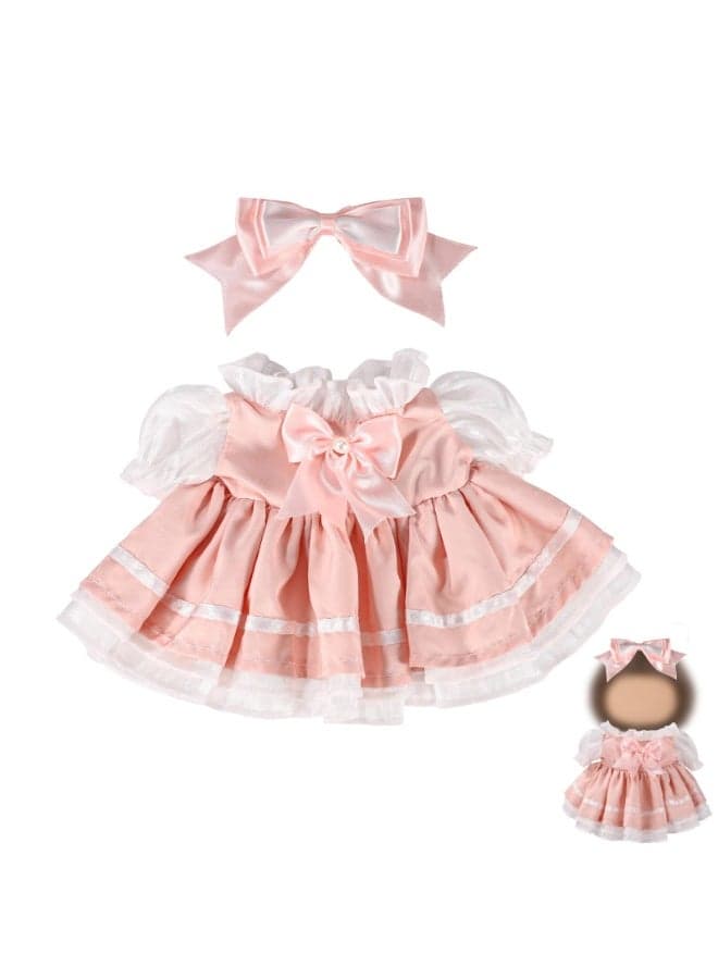 15in Doll Clothes Set, Include 1Pcs Bow Clip And 1Pcs Bow Dress, Cute Outfits and Accessories No Doll Included, Luxury Chic Doll Clothing & Style Bundle for labubu (Pink)