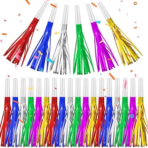 24 Pack Metallic Fringe Party Blowers Kids Party Noise MakersParty Blowers for KidsHorns Whistles for GraduationsWeddingsBirthdaysFamily Gatherings and Sporting Events