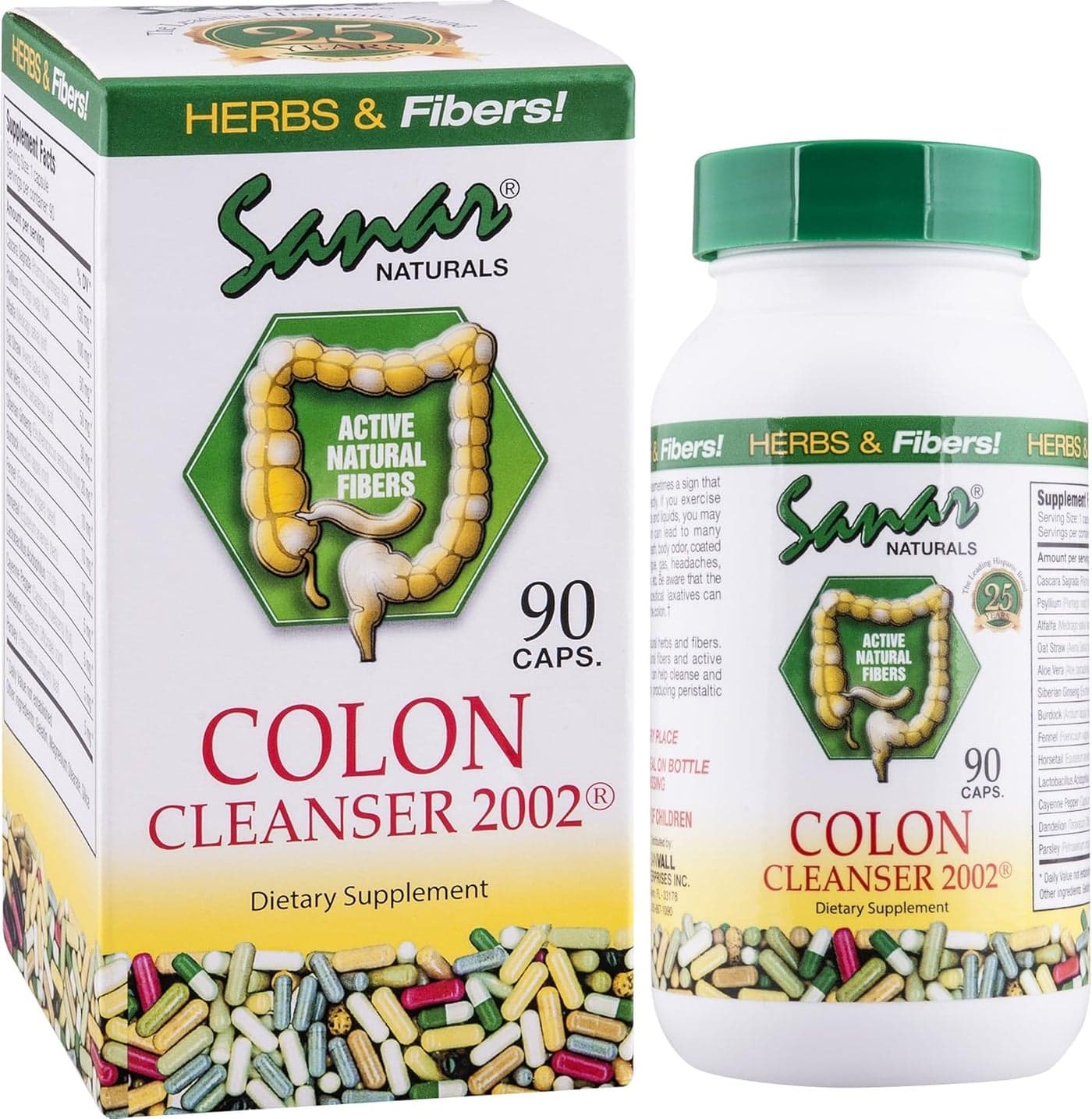Sanar Naturals Colon Cleanser 2002 Fiber Supplement Weight Management Detox and Gut Health for Women and Men GLP1 Support Psyllium Husk Powder Cascara Sagrada 90 Capsules