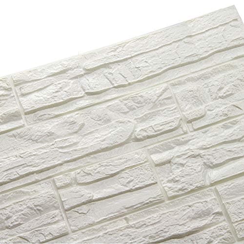 3D Brick Textured Pattern Wall Panels Wallpaper Self-Adhesive PE Foam Waterproof Modern Style for Living Room Bedroom Kitchen Wall Covering Background Decoration 12PCS=46.5SQ.FT(12PCS, White)
