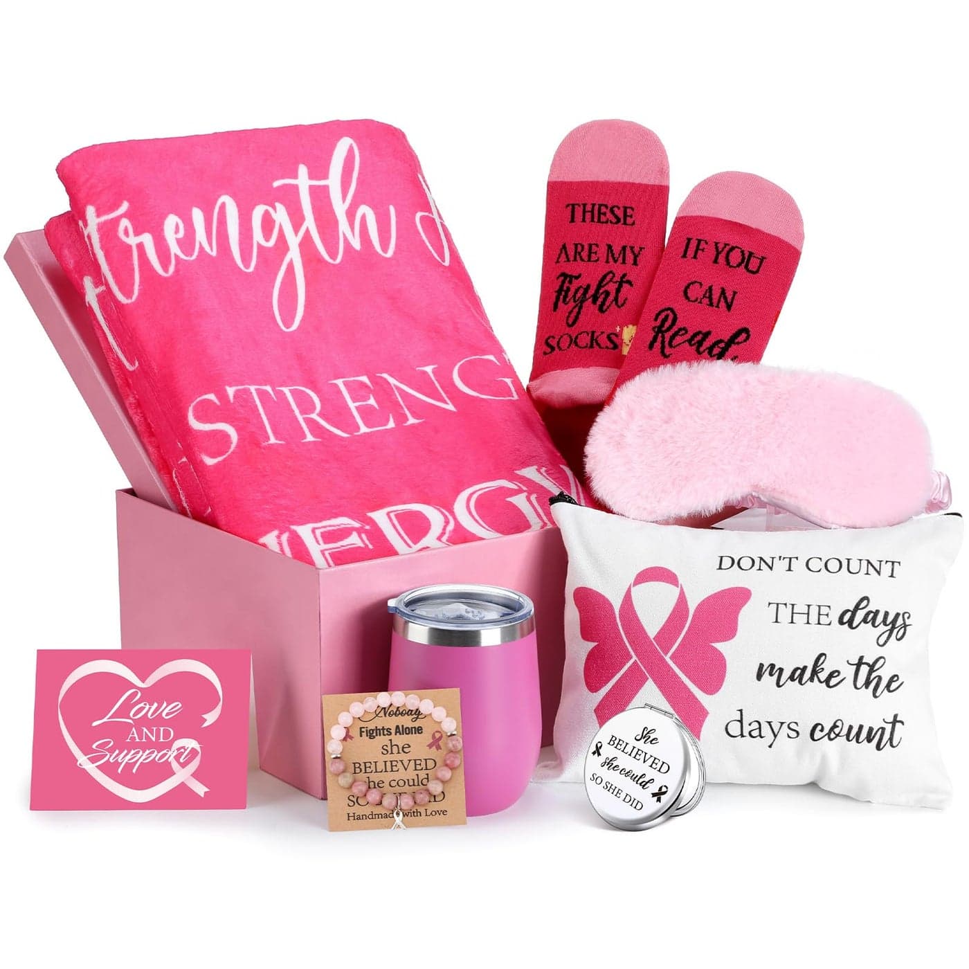 Tioncy 10 Pcs Breast Cancer Survivor Gifts for Women Basket Chemo Care Package 50 x 60 Coral Fleece Throw Blanket Cancer Awareness Accessories Get Well Soon Gifts Wellness Comforting Must Haves