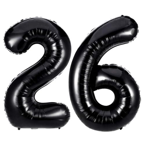 Black 26 Number Balloons 40 Inch Giant Number 26 Balloons Foil Mylar Helium Black Number Balloons for 26th Birthday Party Supplies Anniversary Event Celebration Decorations
