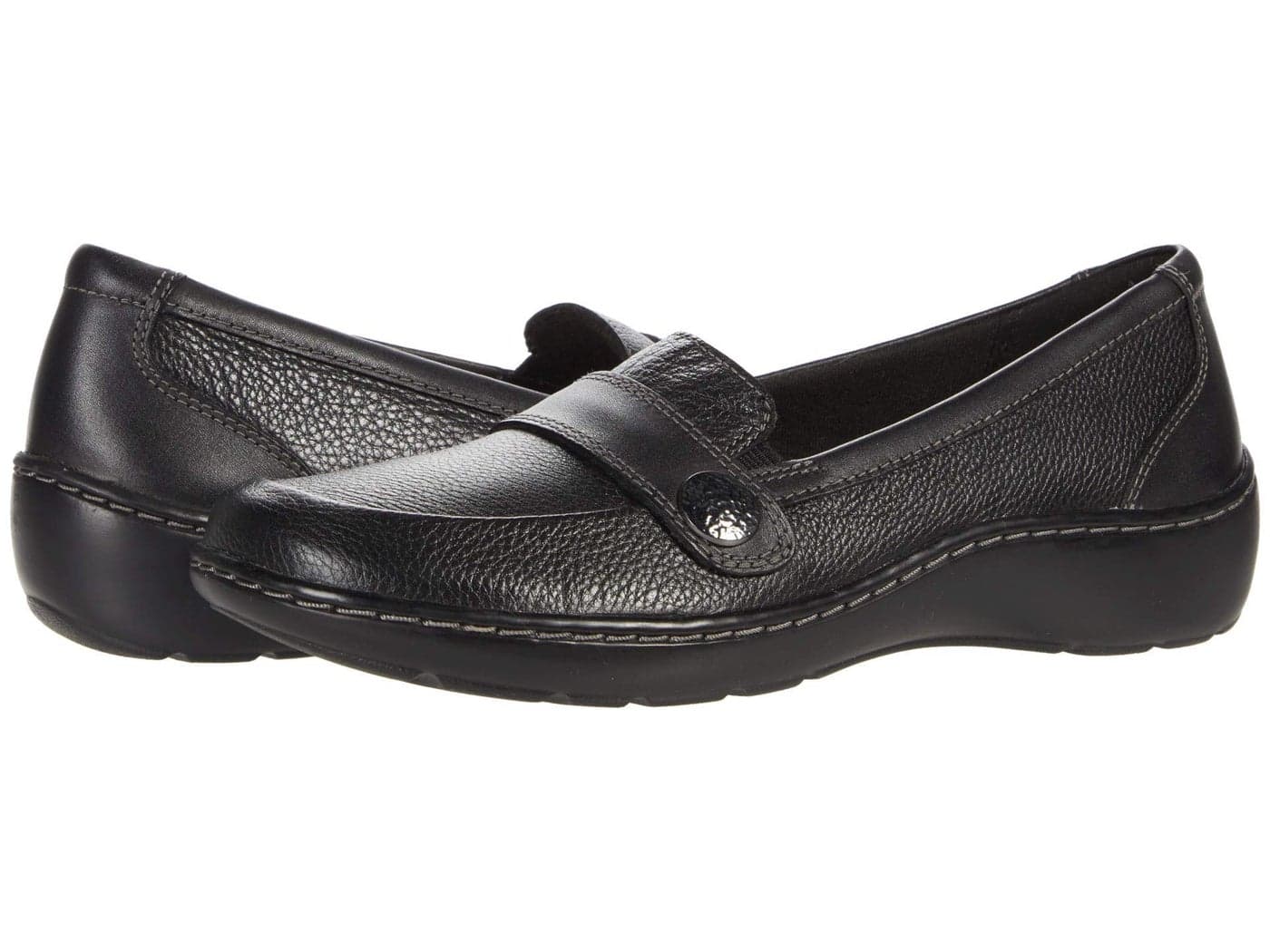 Clarks Women's Cora Daisy Loafer, Black Tumbled Leather, 7