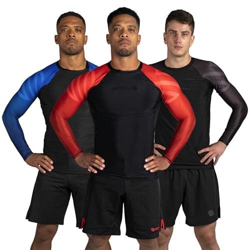Sanabul Essential Long Sleeve Compression Training Rash Guard for MMA BJJ Wrestling Grappling and No Gi Jiu Jitsu Rashguard - Red, Small