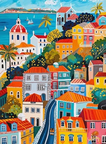 Cross & Glory - Jigsaw Puzzles 1000 Pieces for Adults | Vibrant Vistas of Lisbon - 1000 Piece Puzzle for Adults | Folk Art Style | Bright | Colorful | Family Friendly Game