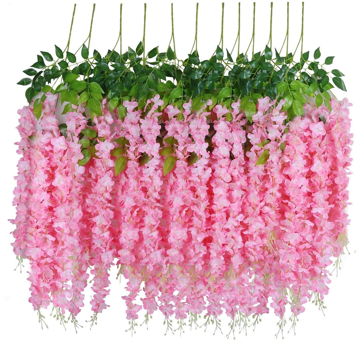 Bianco 12 Pack 3.6 Feet Artificial Fake Wisteria Vine Ratta Hanging Garland Silk Flowers String Home Party Wedding Decor (12, Pink)