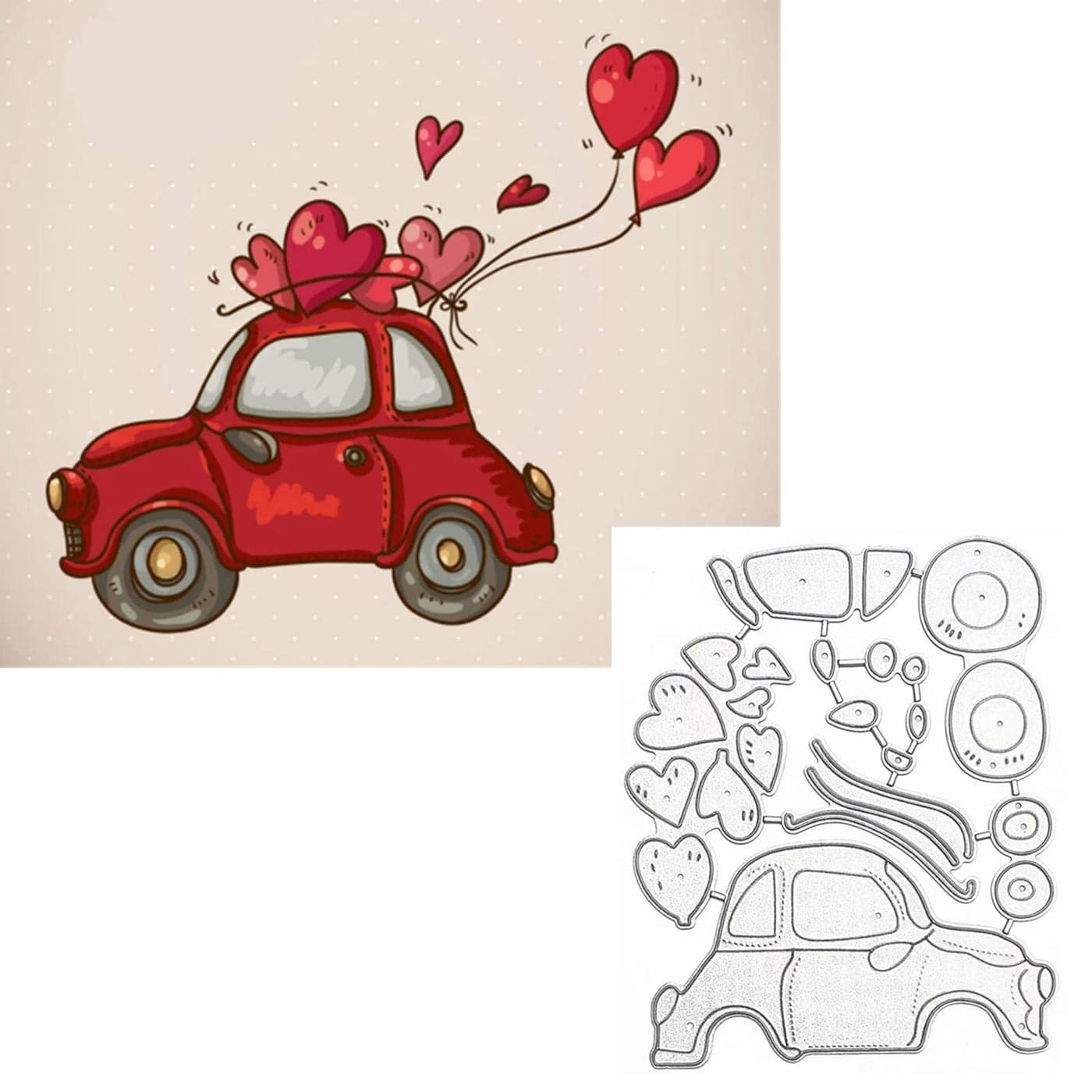 Car and Hearts Metal Car Frame Wedding Cutting Dies Cut Stencils for DIY Scrapbooking Photo Decorative Embossing Paper Dies for Card Making