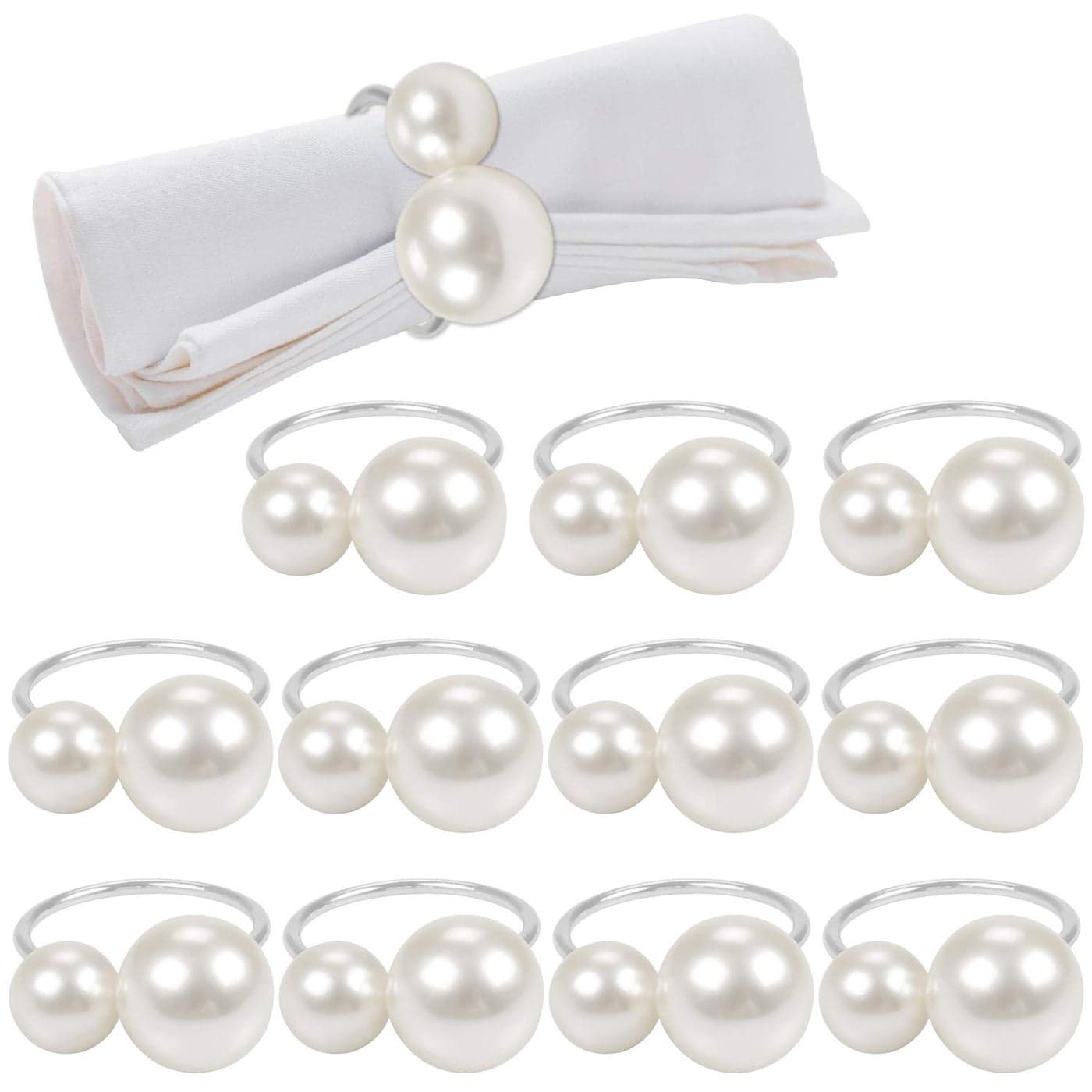 Silver Napkin Rings Set of 12 Pearl Serviette Buckle Napkin Holder for Xmas Family Gathering Dinner Party Wedding Decor 2 Silver Pearls
