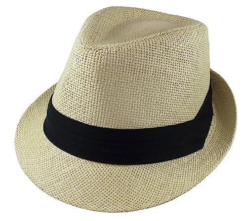Gelante Summer Fedora Panama Straw Hats with Black Band M215-Beige-L/XL