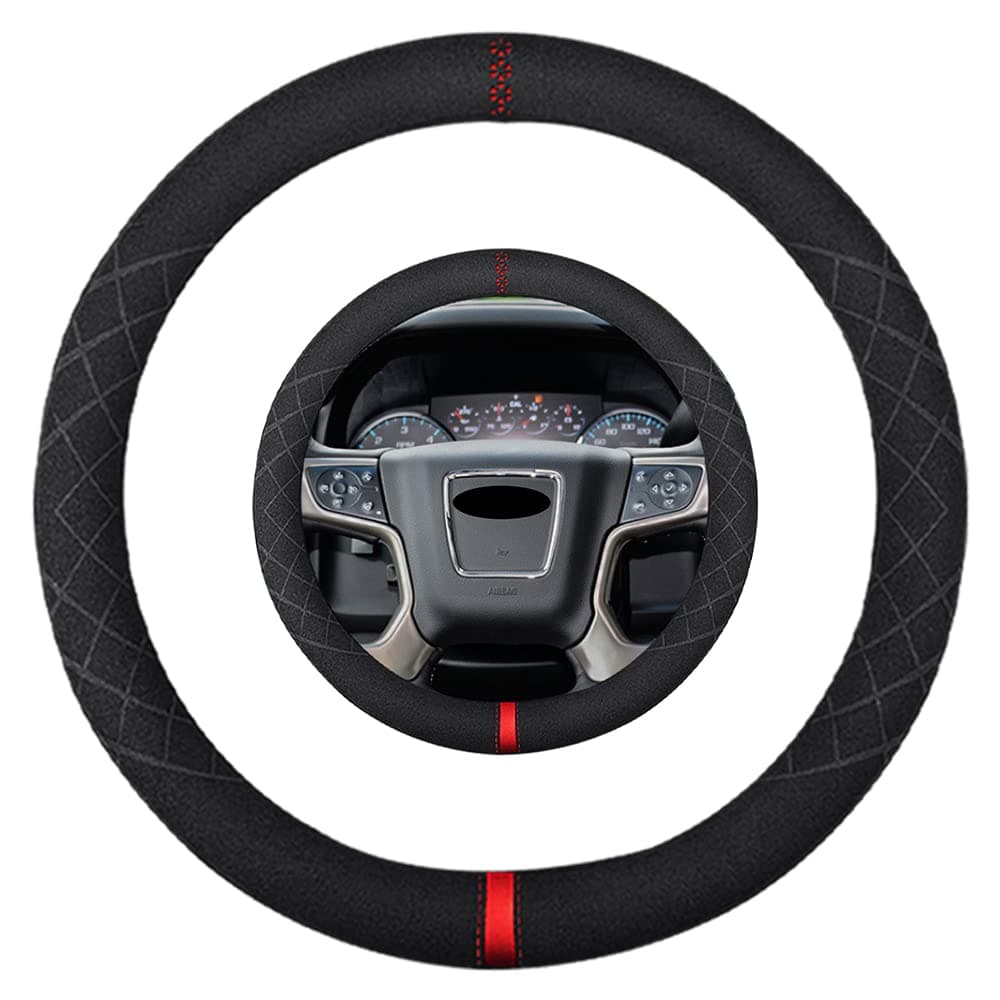 K LAKEY Suede Steering Wheel CoverCompatible with GMC Yukon Savana 2500 3500 Sierra 1500 2500 SuedeLeather Sport NonSlip Wheel Cover Car Interior Accessories 155 16 inch for Man and Women