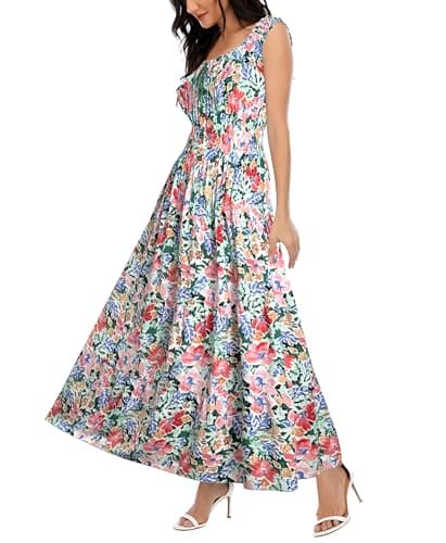 OSTOO Women's 2025 Summer Boho Floral Print Tiered Casual Flowy Long Maxi Dress(Green,M)
