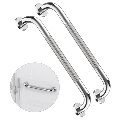 2 Pack 16 Inch Anti Slip Shower Grab Bar Handle, ZUEXT Chrome Stainless Steel Bathroom Grab Bar, Knurled Bathroom Balance Bar,Safety Hand Rail Support,Handicap Elderly Injury Senior Assist Bath Handle