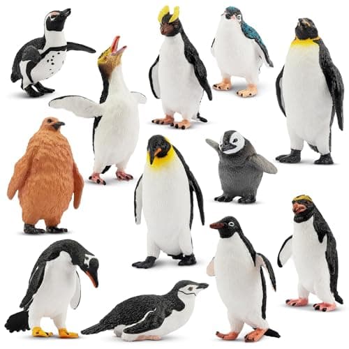 Toymany 12PCS Realistic Penguin Figurines Plastic Polar Antarctic Animal Figures Set with Penguin Cub Easter Eggs Cake Toppers Christmas Birthday Gift for Kids Toddlers
