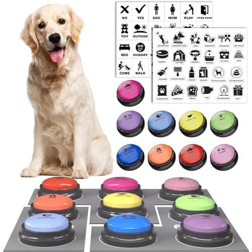 Dog Buttons for Communication 9 Pcs Dog Talking Button Set 30s Voice Recording Pet Buzzer Training Buttons Speaking Button for Dogs with Waterproof AntiSlip Dog Button Mat and 48 Scene Stickers