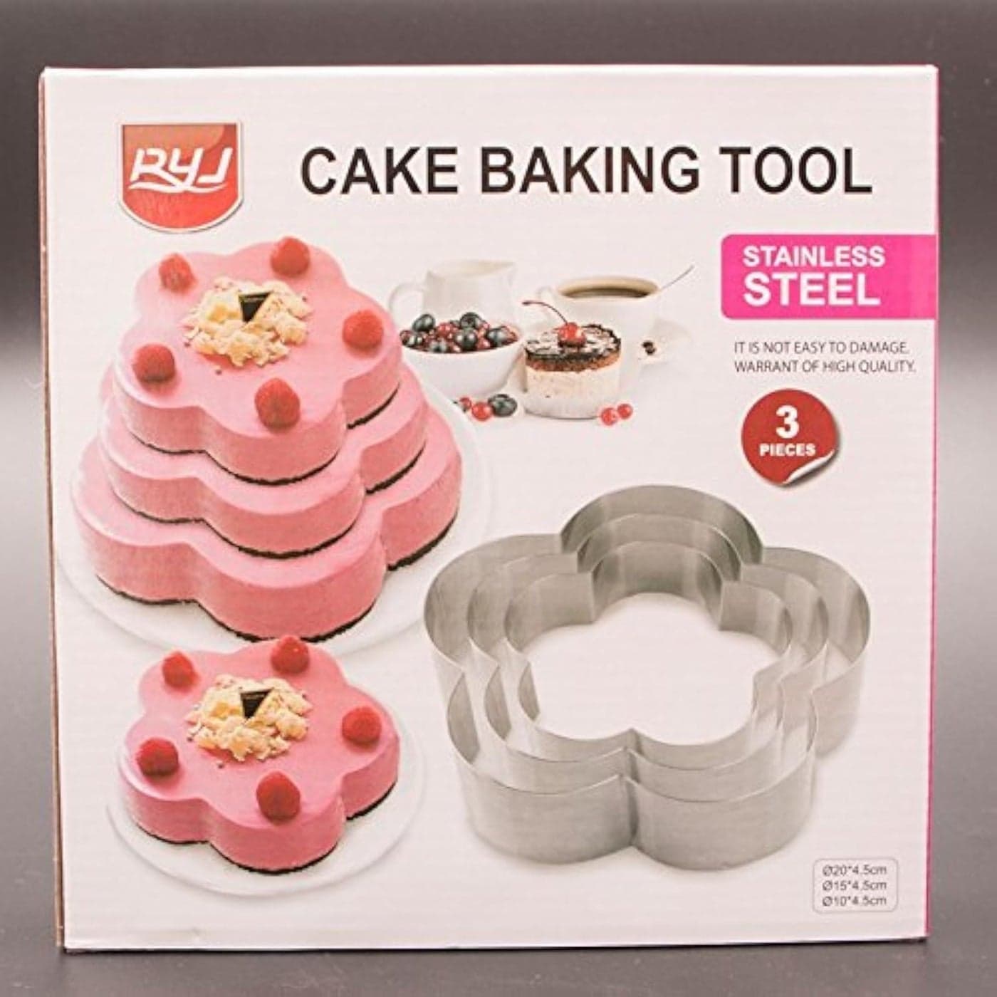 Homies International Set of 3 Pieces Stainless Steel Cake Baking Ring Tool Cookie Cutter Shape Floral Design Dimensions D 10 cms 15 cms 20 cms 1 Pc Each