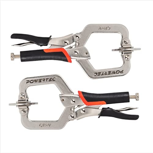 POWERTEC 71641 2-Inch, Face Clamps, C-Clamp with Ergonomic Grip and Adjustable Swivel Pads for Woodworking, Pocket Hole Joinery - 2PK, Black