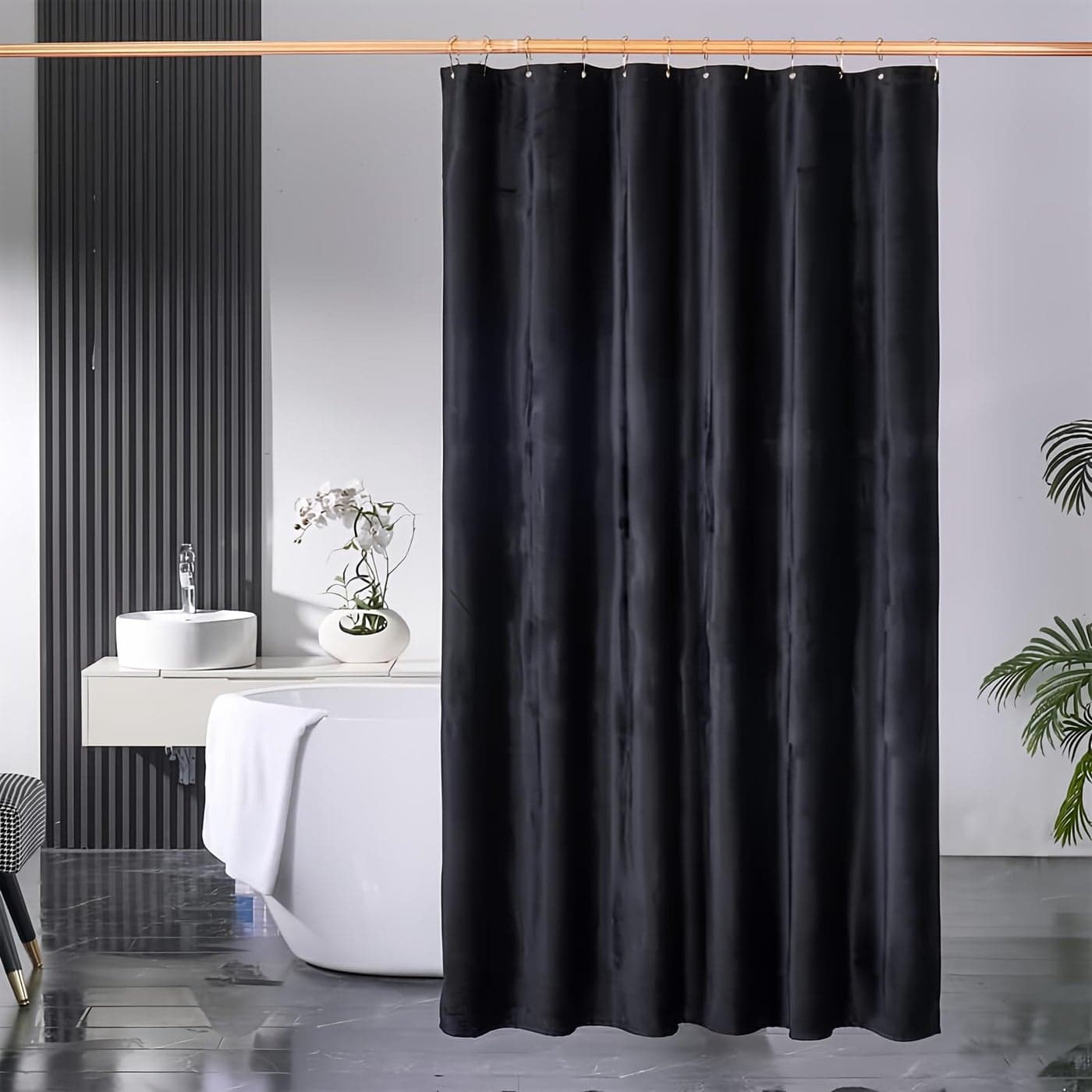 Shower Curtain Black Velvet Fabric 260 GSM Heavy Duty Luxury Shower Curtain with Hooks ThickenWashable Waterproof for Bathroom Hotels Bathtubs 72 x 72 inches