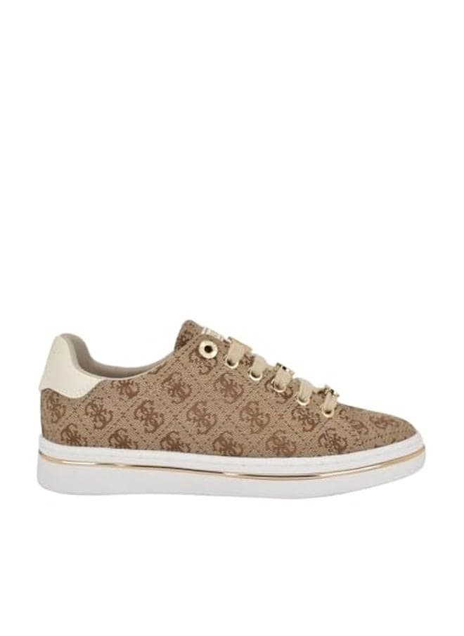 Guess Women's Stasey Sneaker, Medium Brown/Pink Logo 210, 9.5