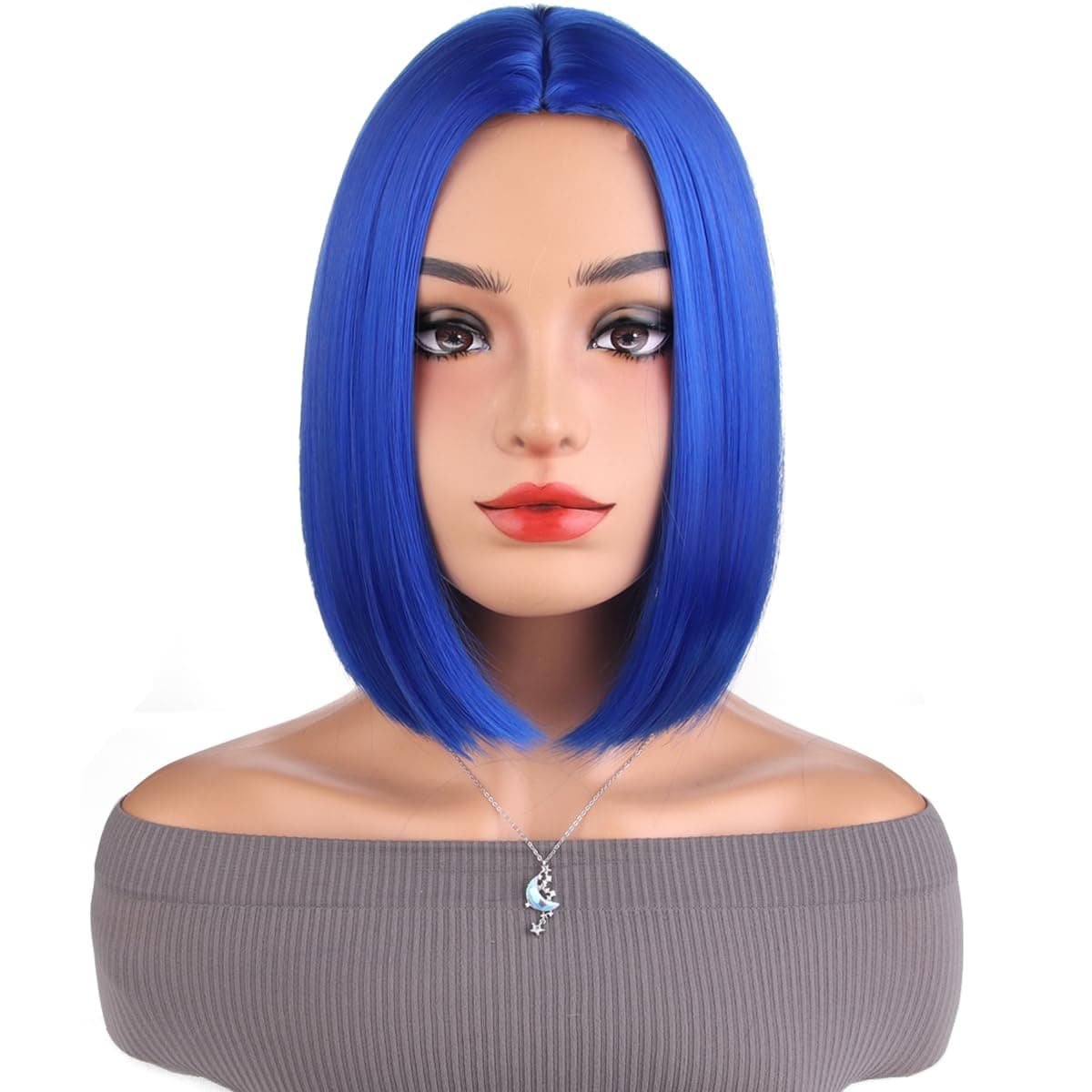 MAGQOO Blue Wig Blue Bob Wig Side Part 10 Inches Women Girls Short Straight Wig Blue Hair Wigs Synthetic Heat Resistant Cosplay Costume Party Wigs