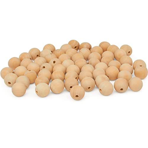Wooden Beads (25mm) 1 Inch with 3/16 Inch Hole Pack of 50 Unfinished Wooden Bead Supplies Easily Threads, Smooth Natural Finish Paint and Stain by Woodpeckers