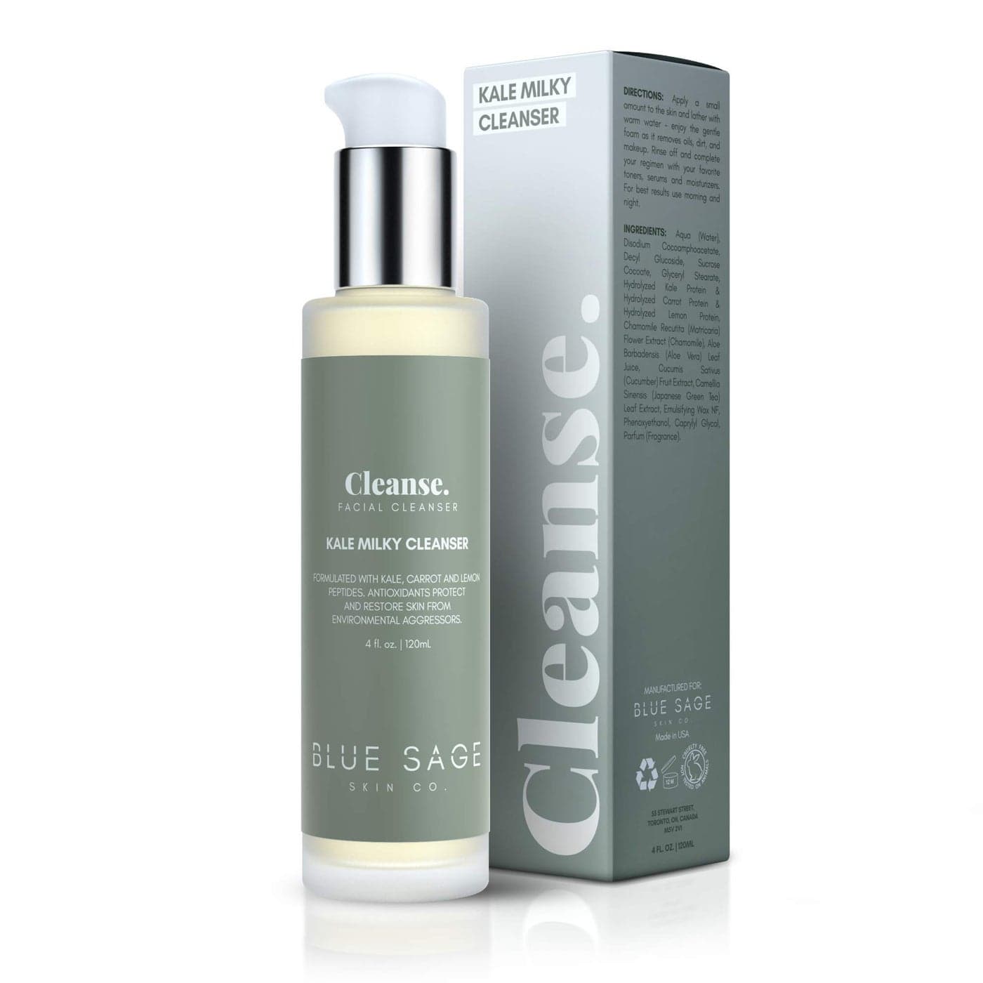 Blue Sage Kale Milky Daily Facial Cleanser Natural AntiAging Face Wash with Antioxidants and Amino Acids to protect and repair skin from the aging effects of pollution