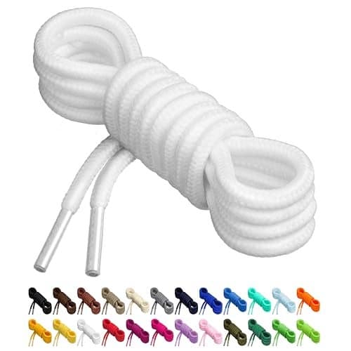 Birch Round Shoelaces 27 Colors 3/16" Thick Shoe Laces 4 Different Lengths (45.5" (115cm) - L, White)