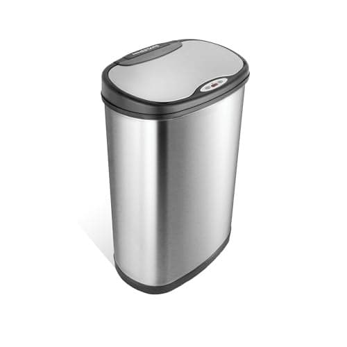 Ninestars 13 Gallon Oval Automatic Trash Can, 50L Touchless Motion Sensor Kitchen Garbage Can with Odor-Sealing Lid, Silver Stainless Steel