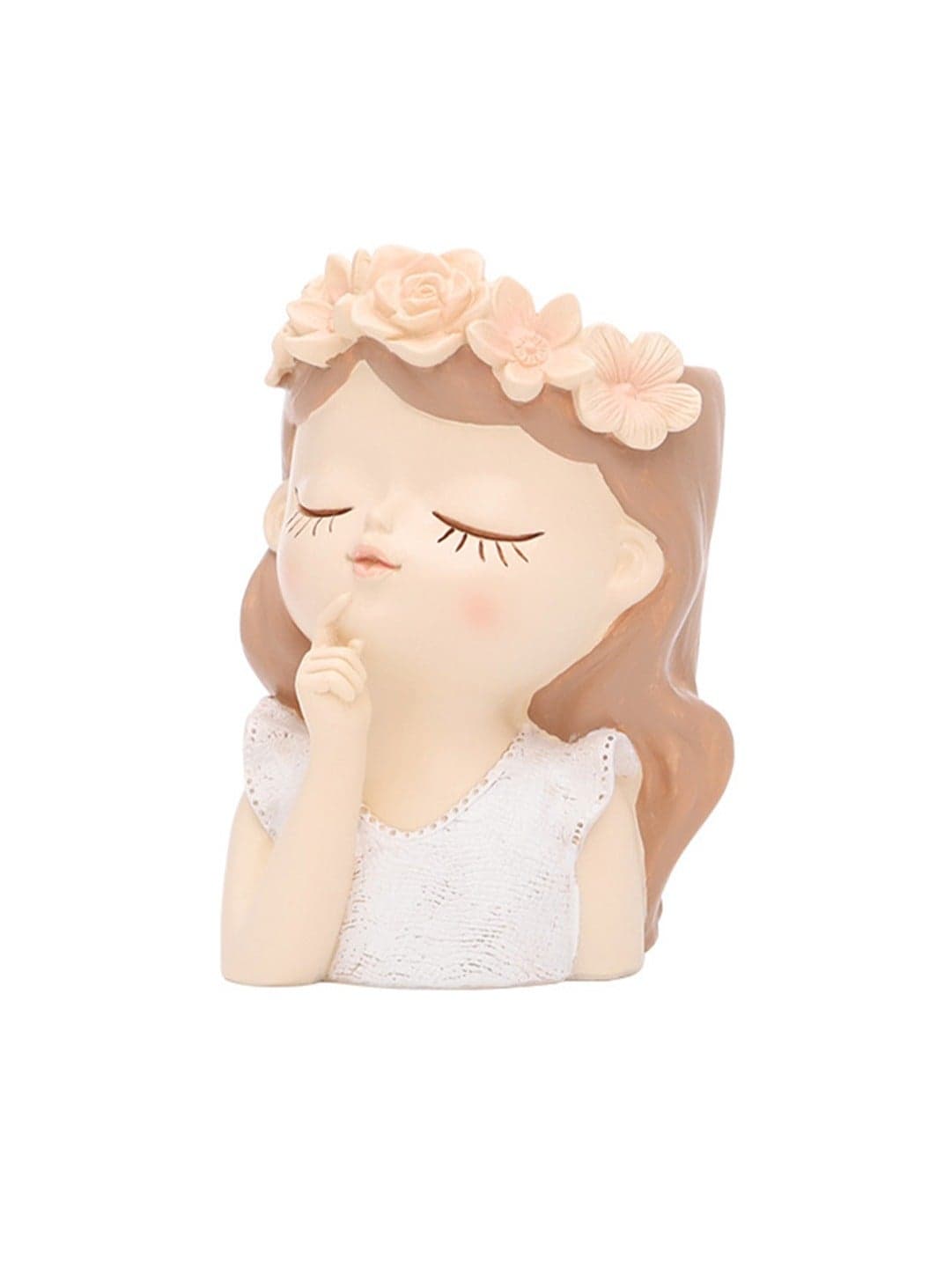 Girl Flower Pot Resin Waterproof Flower Pot with Drainage Holes Small Cute Girl Face Succulent Flower Pot Suitable for Indoor and Outdoor Plants Miniature Cactus (Fantasy Girl)