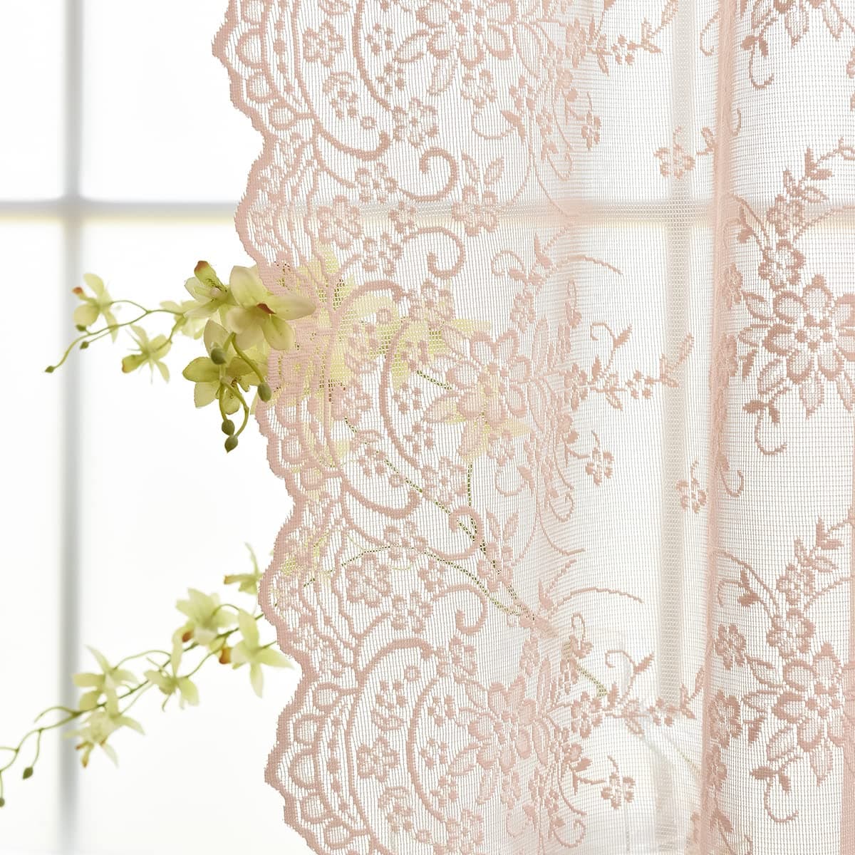 Kotile Blush Lace Curtains 72 Inch Length 2 Panels Set Embroidery Rustic Vine Floral Lace Sheer Curtains for Girls Bedroom Rod Pocket Privacy Window Lace Curtain Panels 52 x 72 Inch Blush Pink