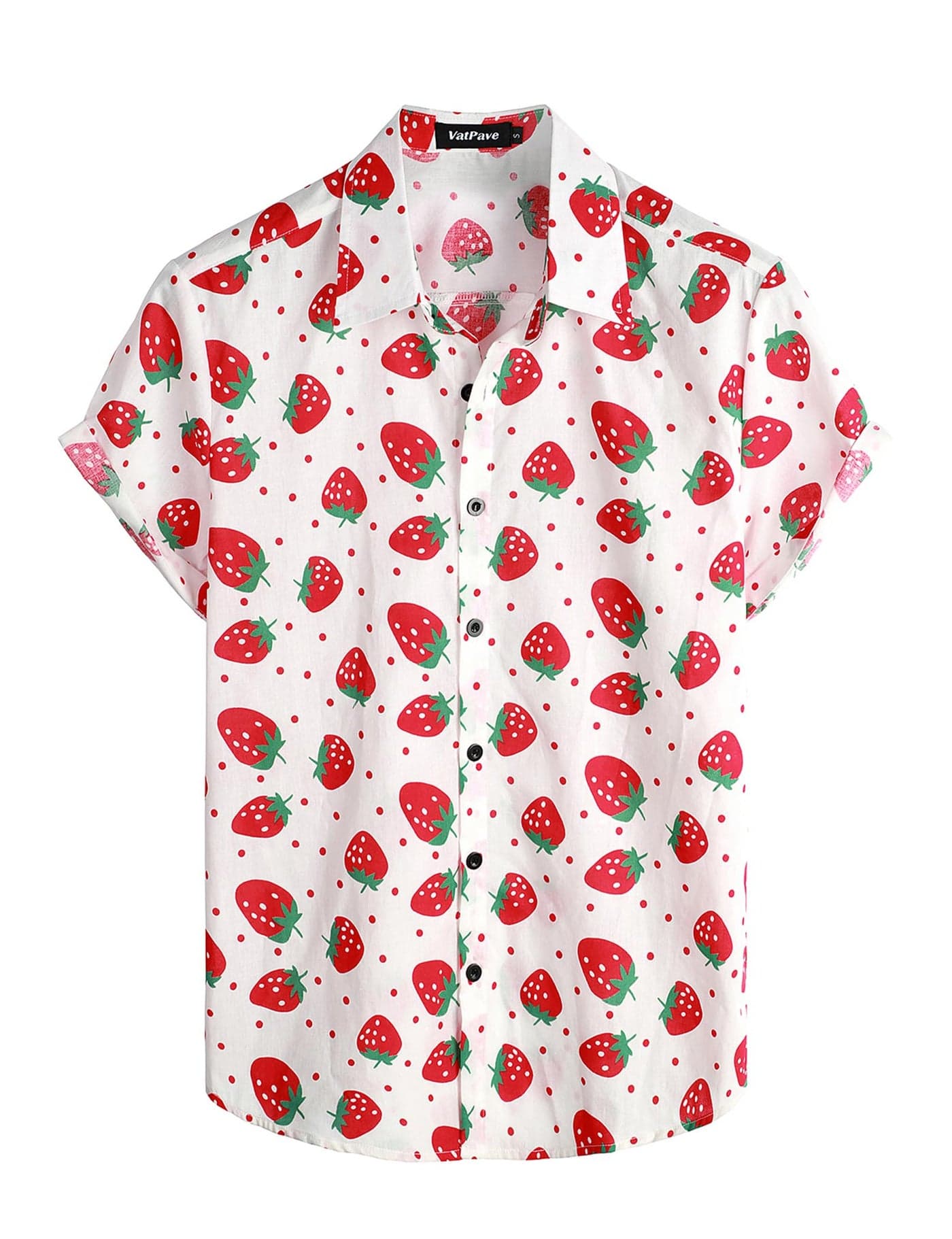 VATPAVE Mens 100% Cotton Hawaiian Shirts Floral Short Sleeve Button Down Shirts Summer Beach Shirts X-Large White Strawberry
