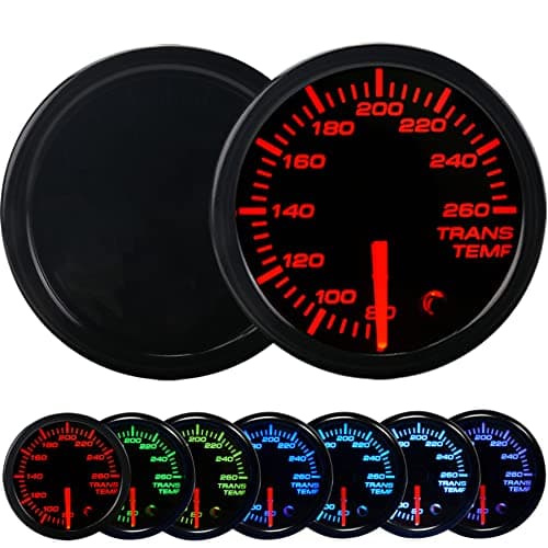Transmission Temperature Gauge - 7 Color 80-260 F Trans Temp Gage 52mm 2-1/16" LED Backlight Black Meter Dial with Temp Sensor Fit for Truck