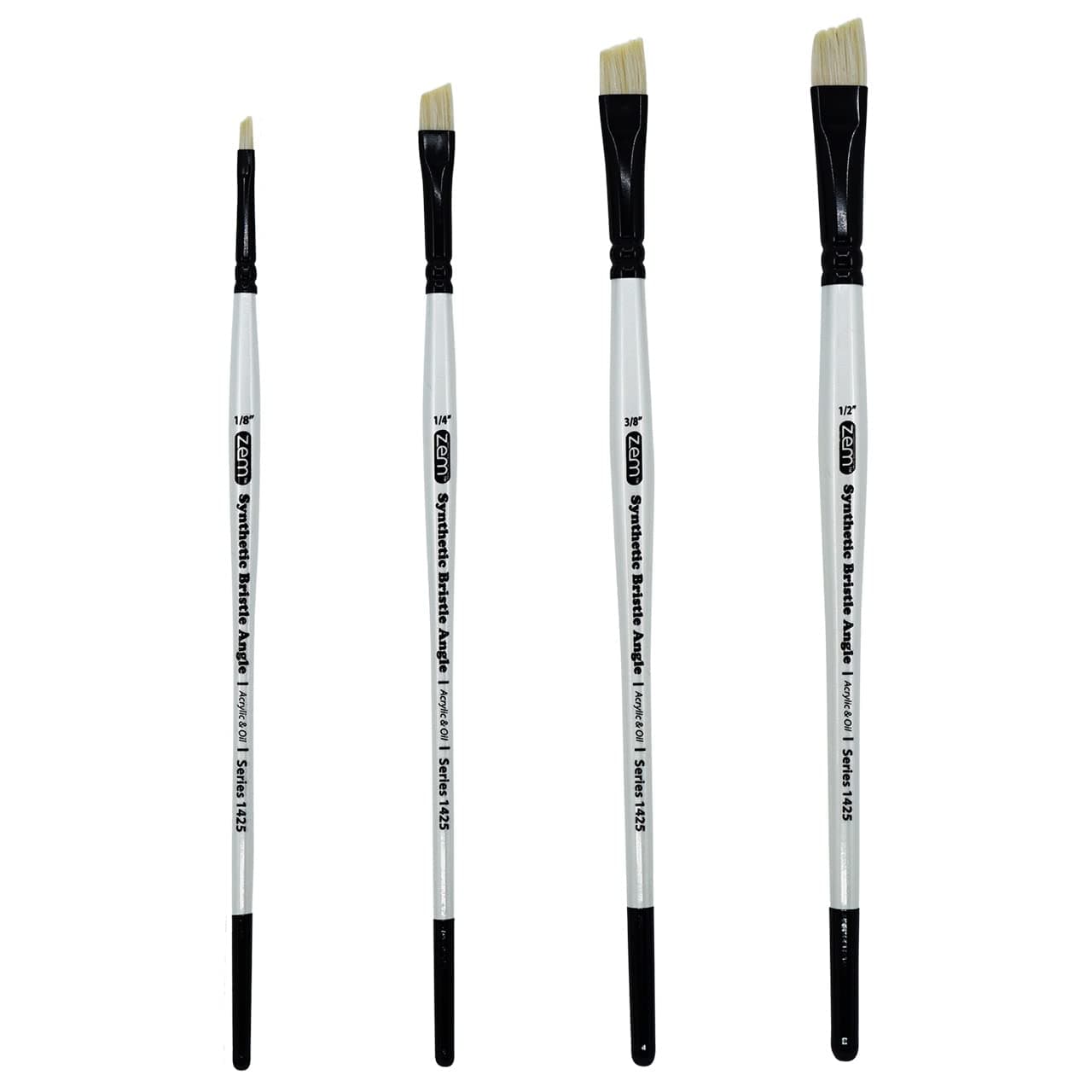 ZEM Brush White Hog Bristle Synthetic Angle Artist Brush Set 4 pcs 18 14 38 12 Acrylic and Oil