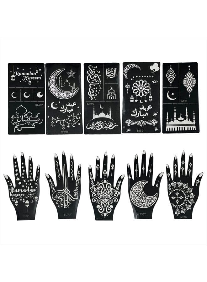 10 Sheets Henna Tattoo Stencils, Temporary Tattoo Stickers, Reusable Self-Adhesive Tattoo Templates with Moon Castle Pattern for Women and Girls Body Art Makeup Party Decoration
