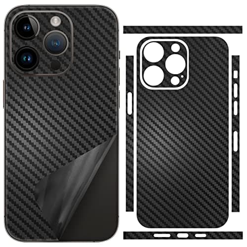 SUKIDIOVQ for iPhone 16 Pro Max Skin Wrap Carbon Fiber Phone Sticker Vinyl Ultra Thin Slim Ultralight Decal Glass Protector Film Protective for Back Side Borders Camera Frame Black