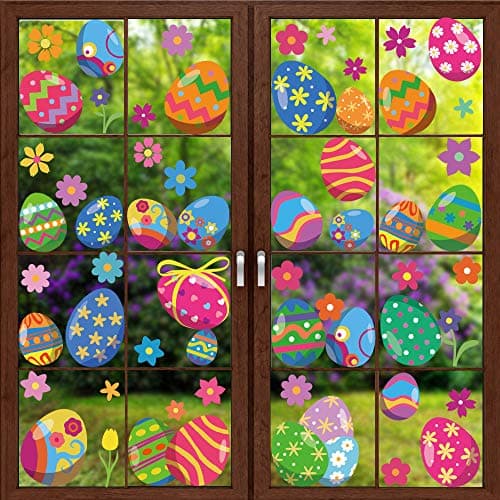 VEYLIN 6 Sheets 80Pcs Easter Eggs Window Clings, Removable Eggs Window Static Sticker for Easter Windows Decoration