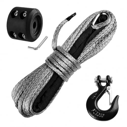 Ucreative 1/4 Inch x 50 Feet Synthetic Winch Rope 10,000LBs Line Cable with Hook and Stopper for ATV UTV (Gray)