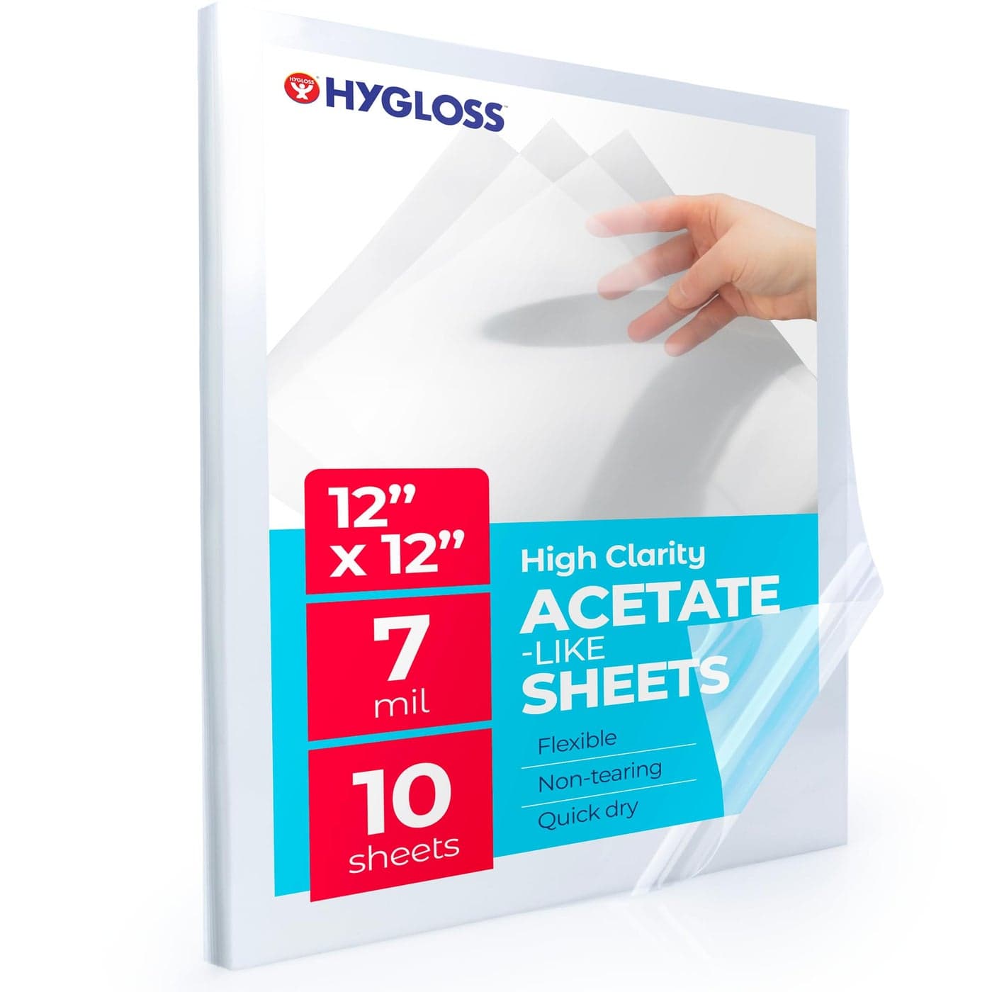 Hygloss 12 x 12 Acetate Paper 7 Mil Clear Acetate Sheets for Crafts Projects Cricut Stencil Sheets Classroom Stencil Sheets Reusable Transparent Clear Plastic Sheet Not for Printers 10 Pack
