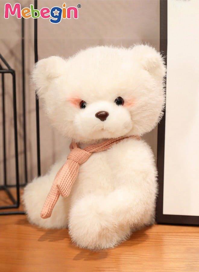 25cm Soft Animal Plush Toy, Resilient Plush Bear, Fuzzy Sitting Plush Bear with Pink Scarf, Good Companion for Kids to Sleep, Ideal Gift for Kids and Adults