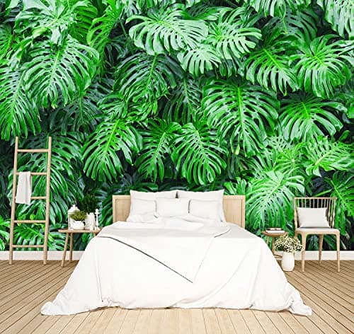 BZHXBZ Tropical Botanical 3D Wallpaper Bedroom Green Leaf Plant Monstera murals Aesthetic Room Decor Living Room tv Background Large wall Mural 183x120 Not Peel and Stick