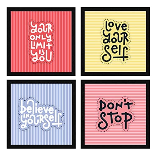 ArtX Paper Motivational Quotes Wall Art Painting, Framed Paintings, 20 X 20 inches (Combined), 10.0 X 10.0 each, Abstract, Multicolor, Set of 4 (AXJ00114-MOT)
